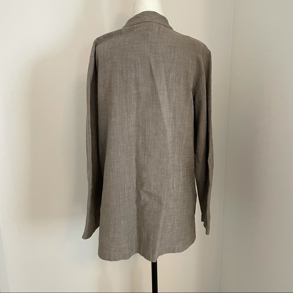 Eileen Fisher Nehru collar cotton/linen jacket with large placket pockets - Picture 3 of 4